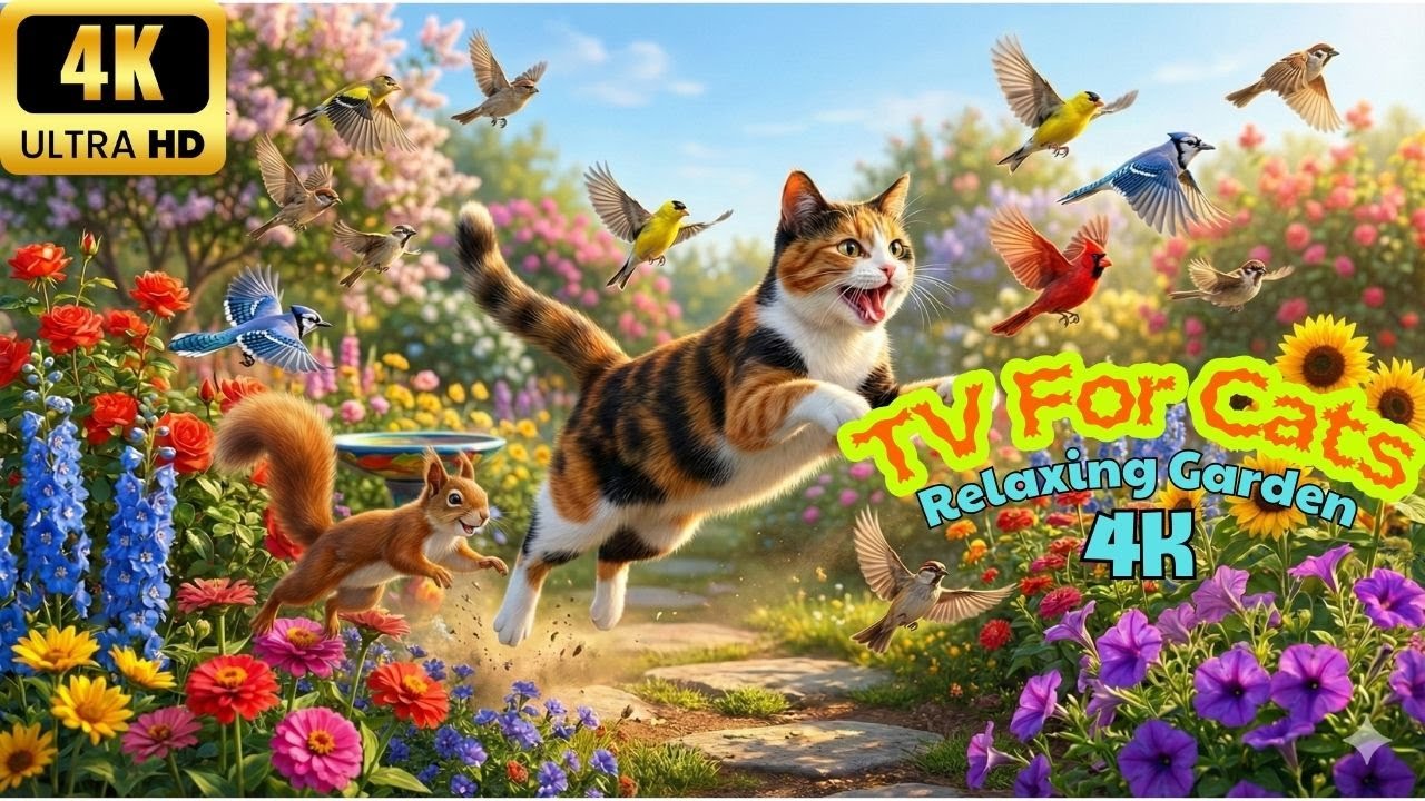 Calm TV for Cats to Watch 🐦 Relaxing Garden Bird Scene | 4K Ultra HD