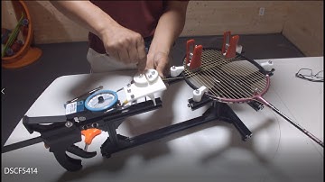 Stringing badminton racket with DIY string machine 2nd unit