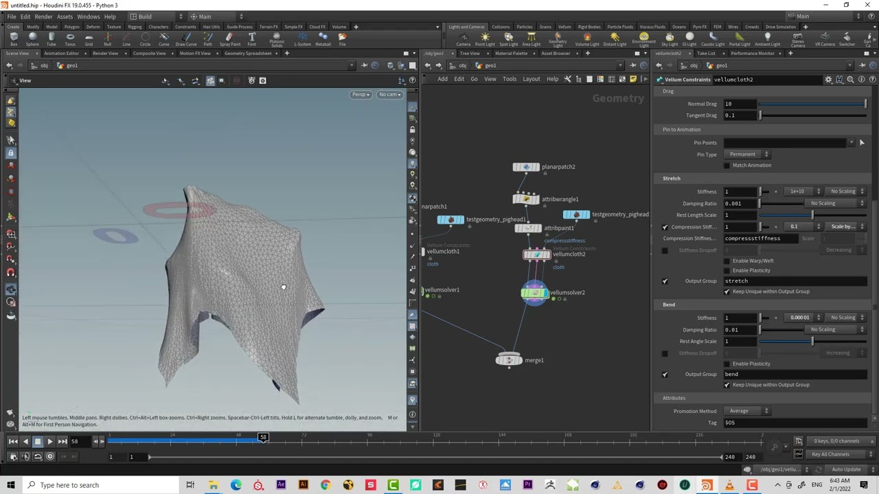 225 Vellum Fundamentals in Houdini Stiffness Stretch P6