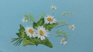 Вышивка Гладью | как вышить ромашки | Long and Short Stitches| chamomile