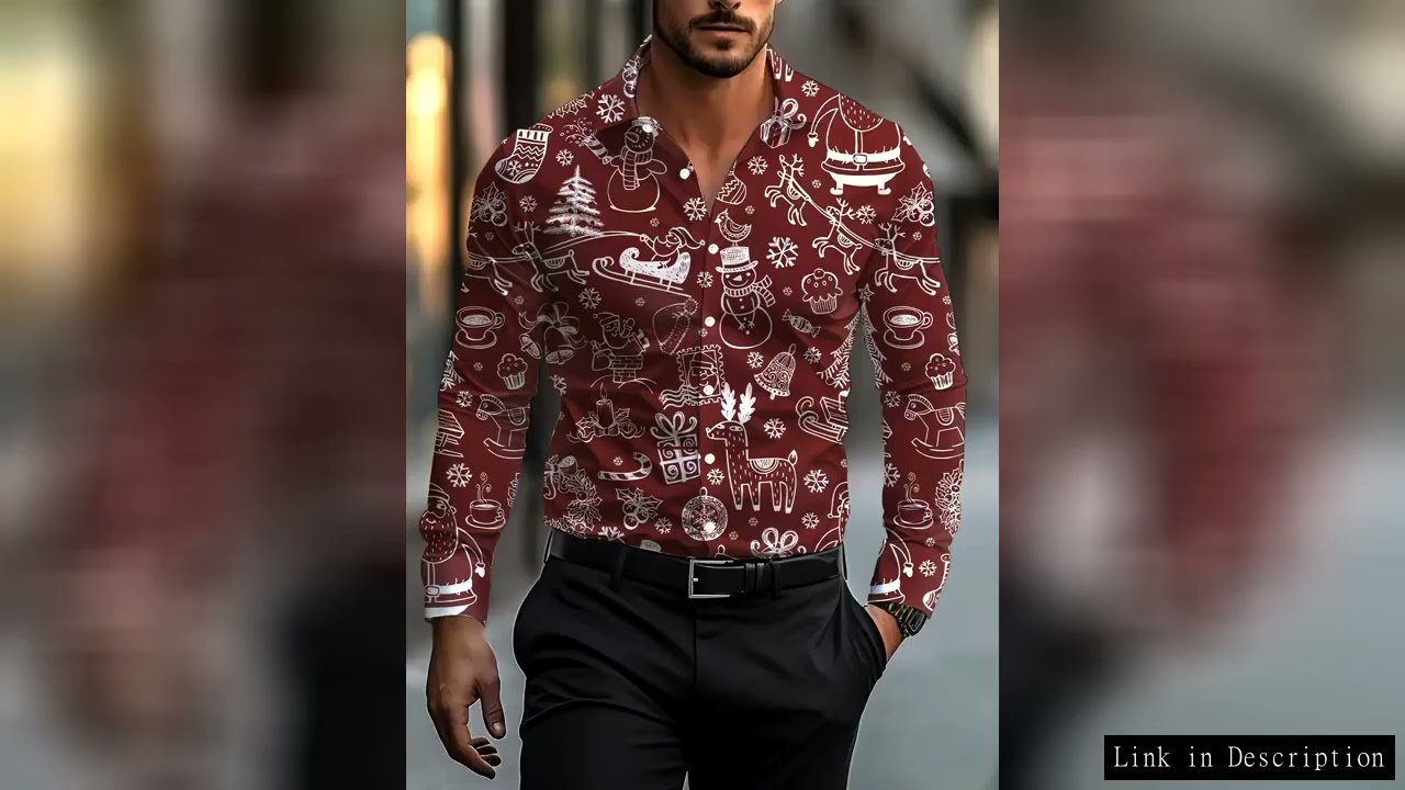 Christmas Festival Theme Men's 3D Printed Formal Shirts Christmas Tree Santa Claus Graphic Long Slee