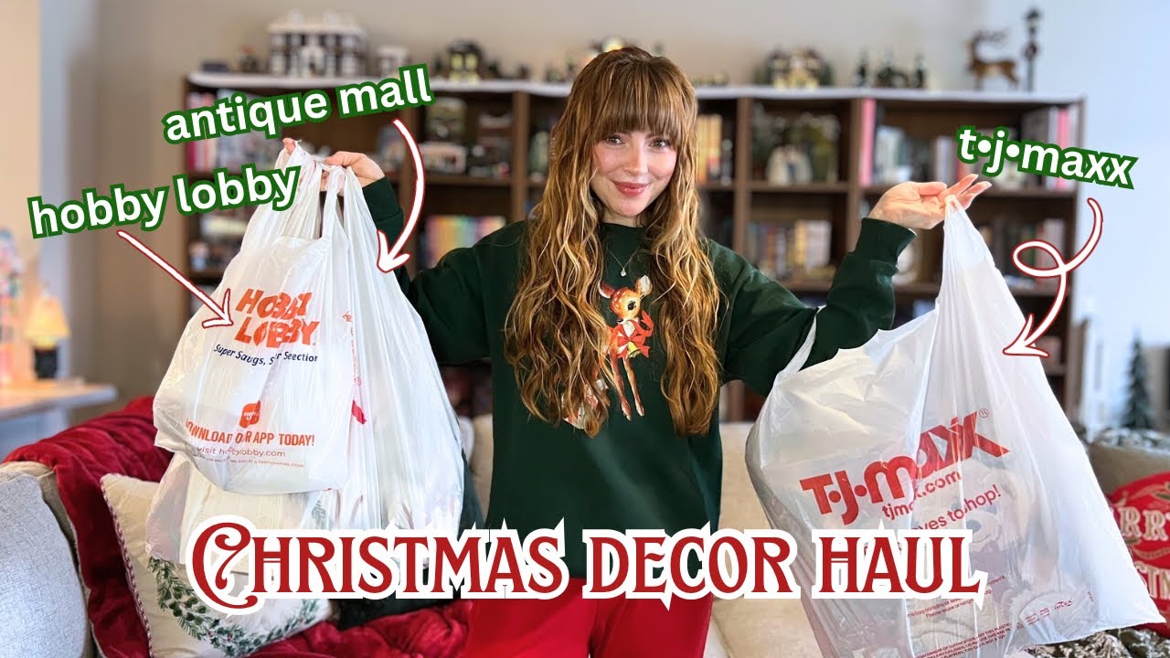 Christmas home decor haul & decorating! (tj maxx, hobby lobby, & antique malls)