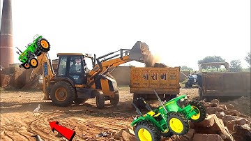 sonalika tractor trolley loading video JCB 3DX plus machine in Mahindra Arjun tractor loading video