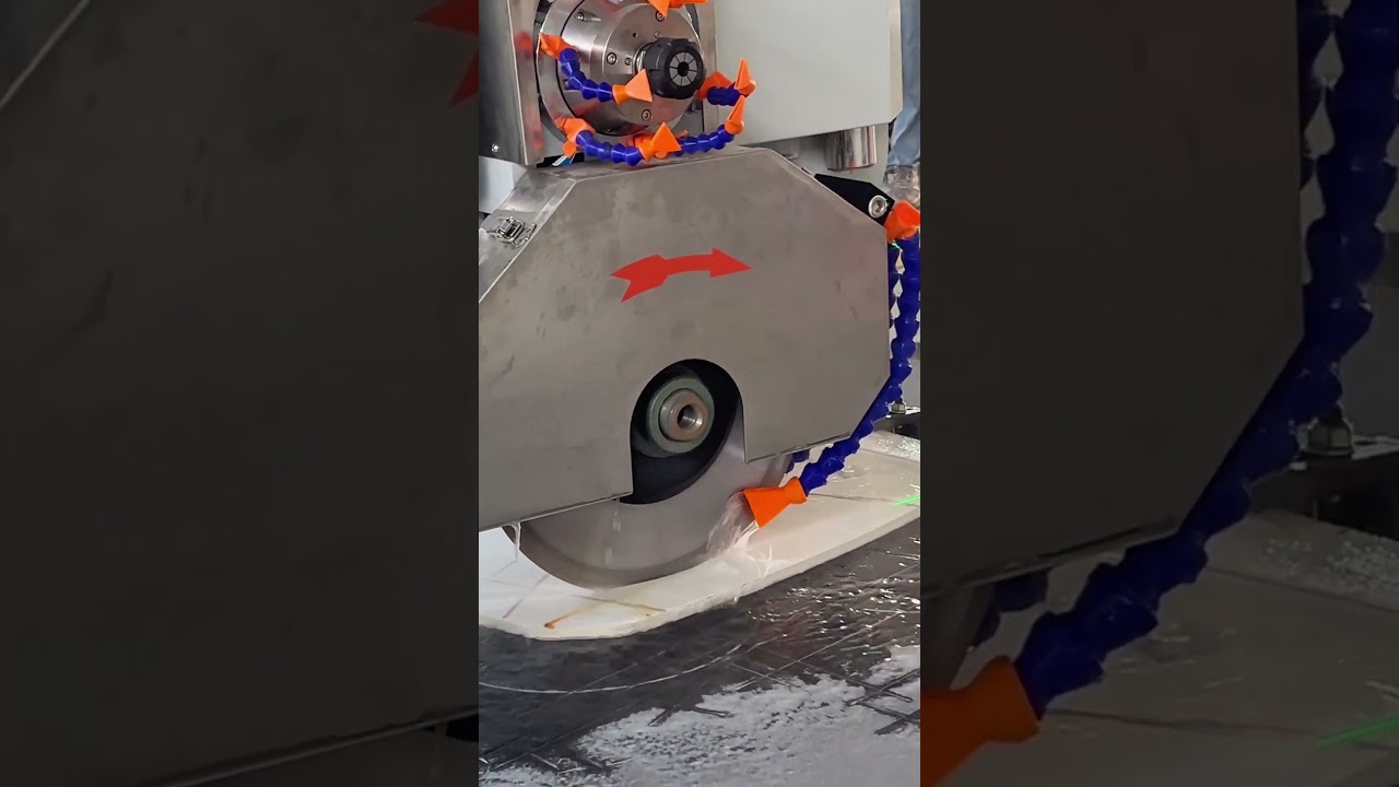 5-axis bridge saw cutting arcs. 