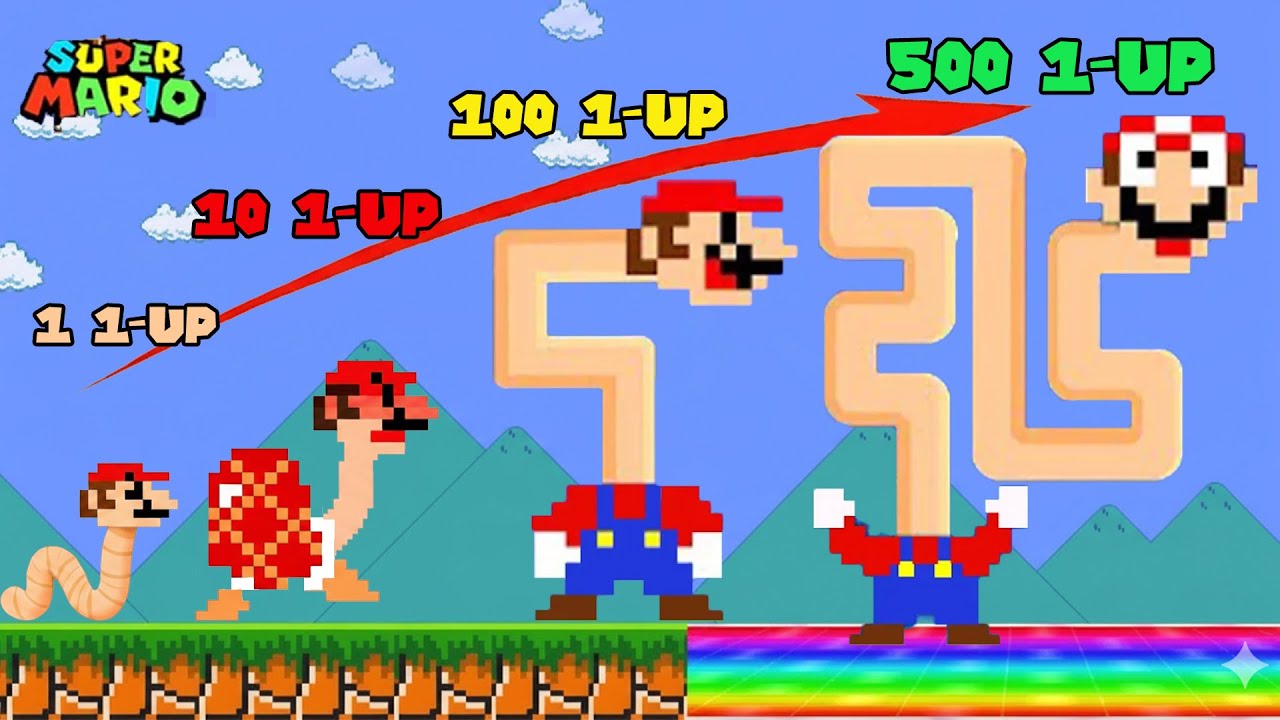 What If Mario Collect 1-Up SEEDS but Every 1-Up Makes Mario Longer ...