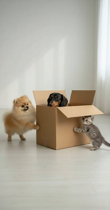 ๐ฆ Cardboard Box is the Best Toy! Dog and Cat Team-Up for Box Fun #Dachshund #CutePets #FunnyAnimals