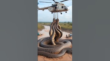 Helicopter carried the huge snake and flies away