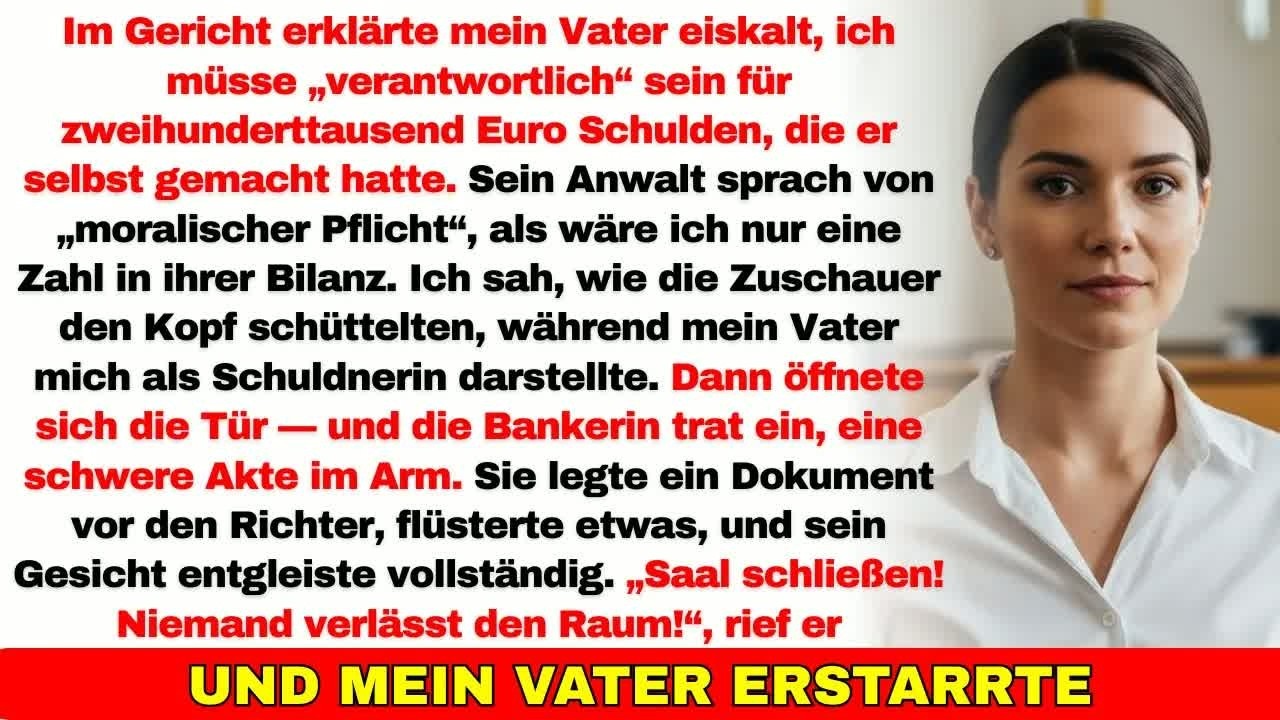 Mein Vater verlangte vor Gericht, ich müsse 200K€ Familienschulden zahlen — bis die Bankerin ein