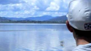 Pauls fast RC etti brushless 2S outrigger hydro goes fast, loses rudder