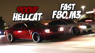 900+HP HELLCAT VS F80 M3 Street Race! Tuned Bmw F80 M3 Vs Dodge Challenger Hellcat The Tables Turn Soon Enough Drag And Roll Race
