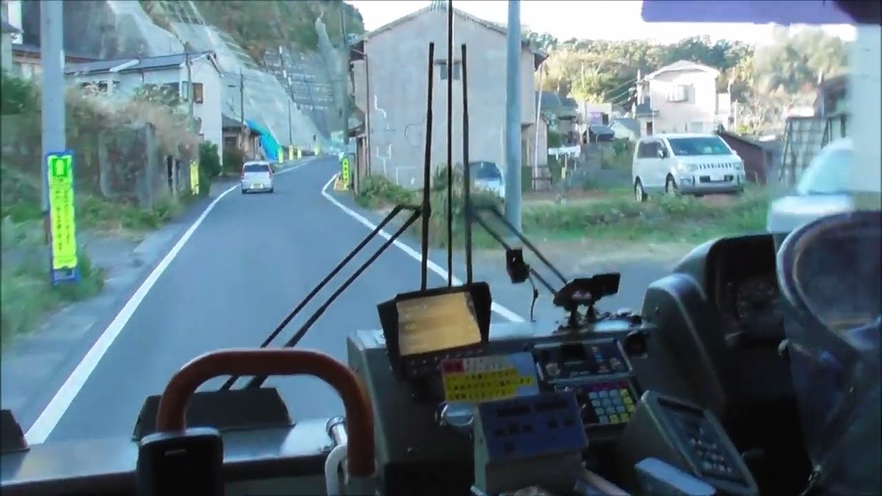 鹿児島市営バスから窓車 県道25号 上竜尾町～せばるの間 道路工事の