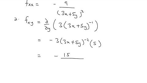 Find all the second partial derivatives. f(x, y)=ln(3 x+5 y)