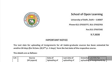 DU/SOL Assignment Last Date Extended 2020 | DU/SOL Assignment Submission Last Date Extended 2020