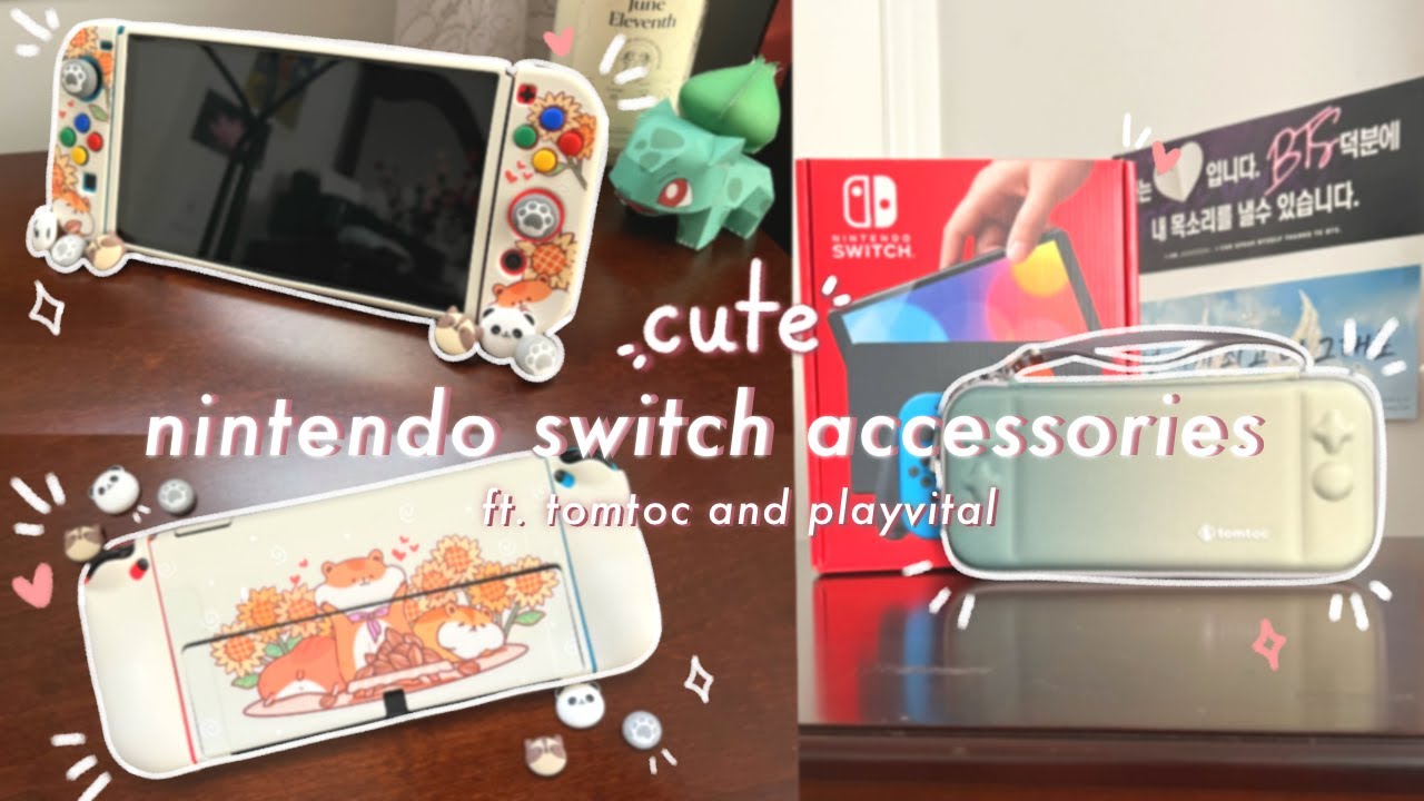 a kawaii nintendo switch accessories unboxing from tomtoc, playvital | cute cases & thumb grips 🍓