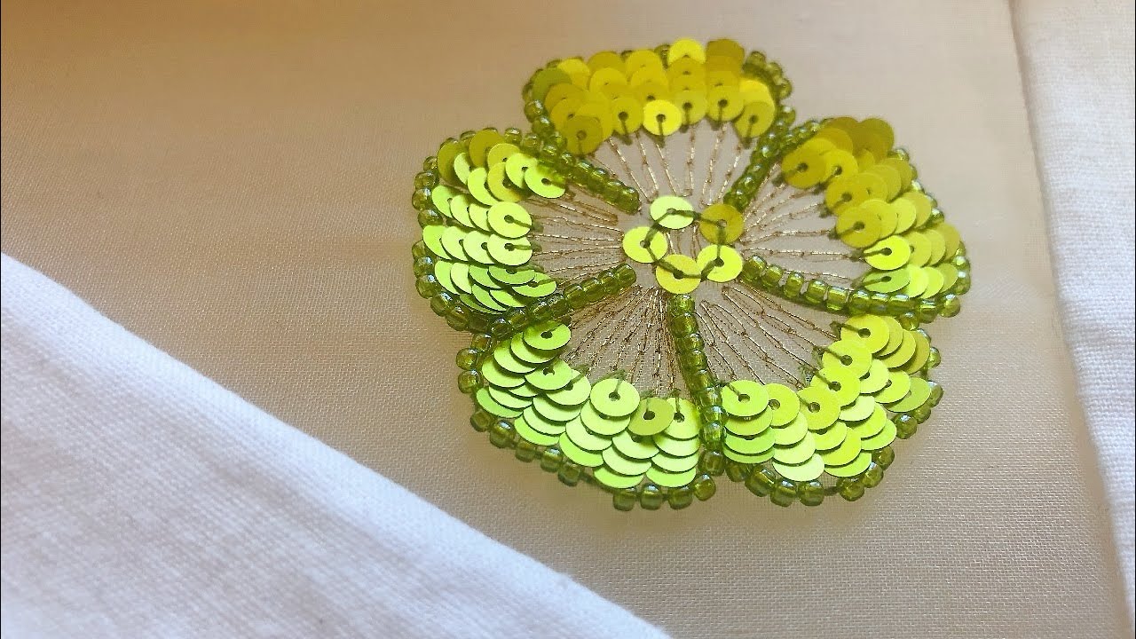 Luneville Embroidery flower 5 | Sequin embroidery flower - YouTube
