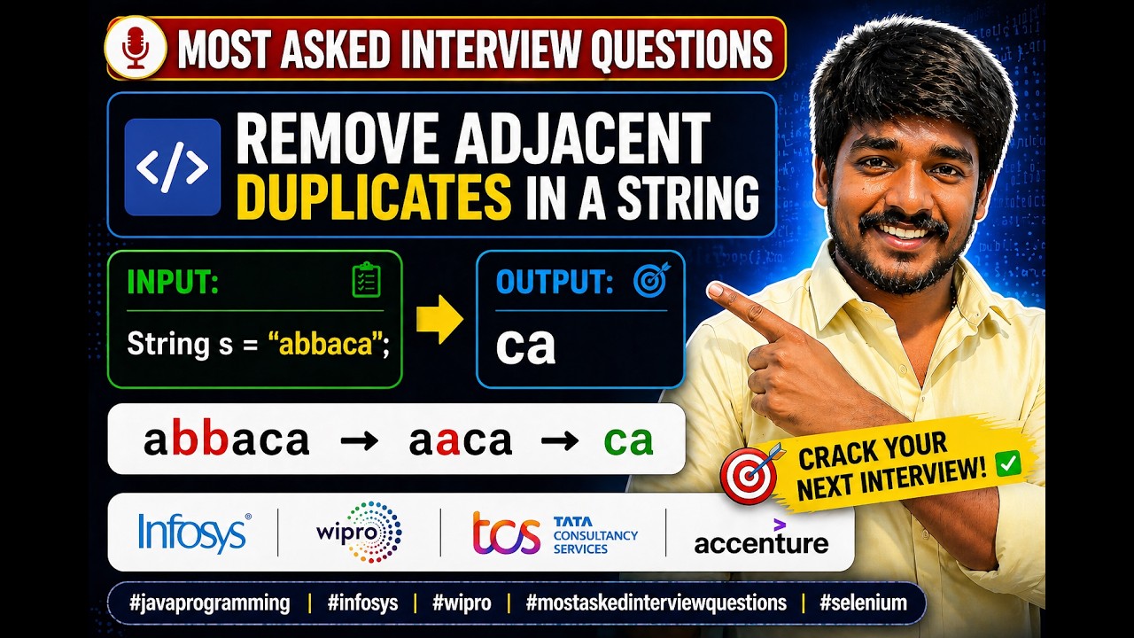 Remove Adjacent Duplicates in a String JAVA program - YouTube