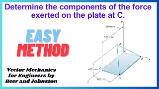 Determine components of the force exerted on the plate at C (3D Force Problems ) Engineers Academy