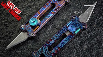 EK12 Titanium Damascus Mini Keychain Utility Knife