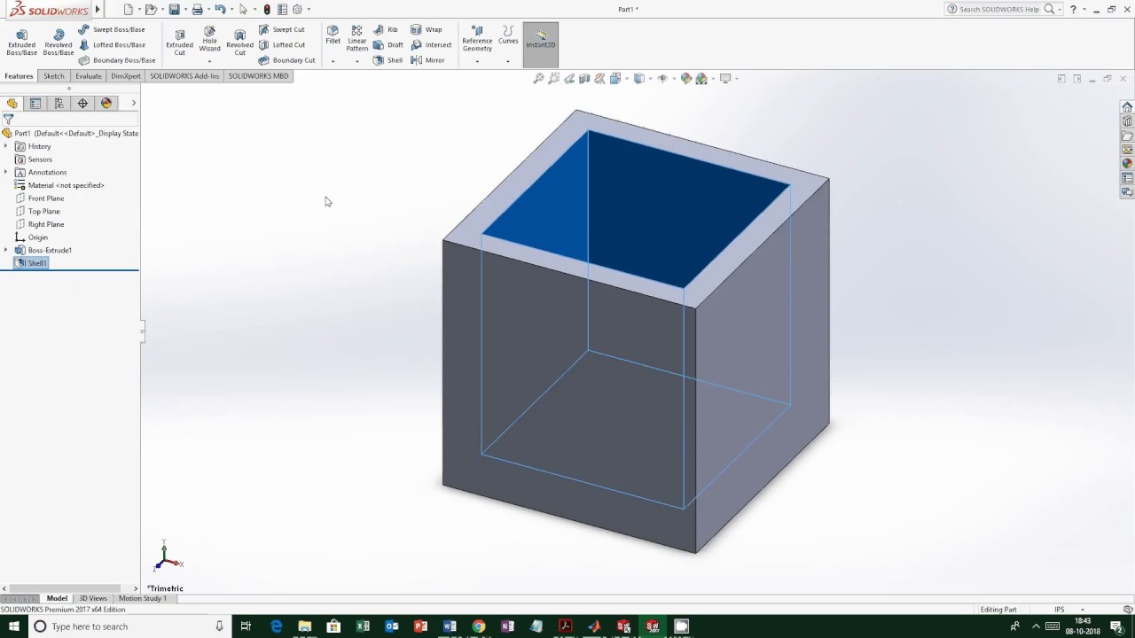 Hollow Cube (Box) In Solidworks