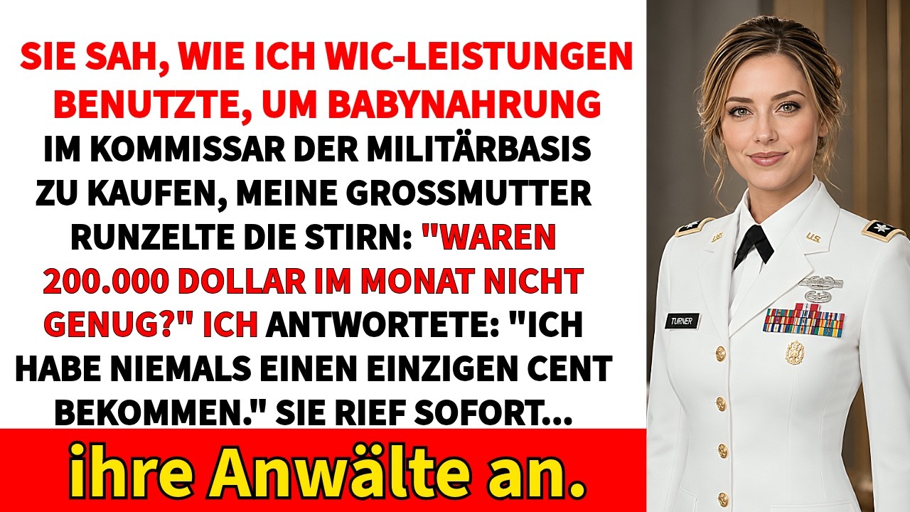 Ich stand mit einem WIC-Gutschein für Babynahrung in der Hand im Militärkommissar, als meine Großmutter mir den Behälter aus den Fingern riss und vor allen Leuten schrie: „Waren 200.000 Dollar im...