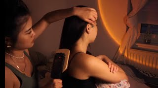 ASMR - Gentle Hair Brushing & Touching On My Sister