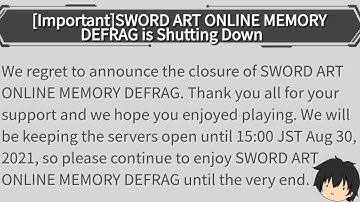 Sword Art Online Memory Defrag Is Shutting Down