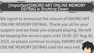 Sword Art Online Memory Defrag Is Shutting Down