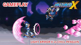 LIGHT ARMOR X VS CHILL PENGUIN | MEGA MAN X REMAKE IN PS1 STYLE GAMEPLAY | KENSU WILLIAM