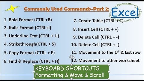 MS Excel Commonly Used Keyboard Shortcuts (Formatting, Move & Scroll)