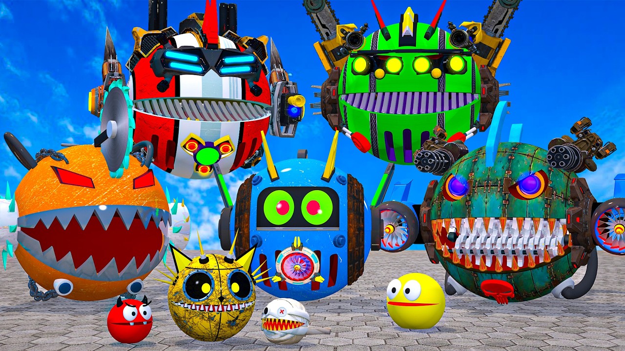 MONSTER PACMAN VS YELLOW PACMAN AND ROBOT PACMAN IN DESERT