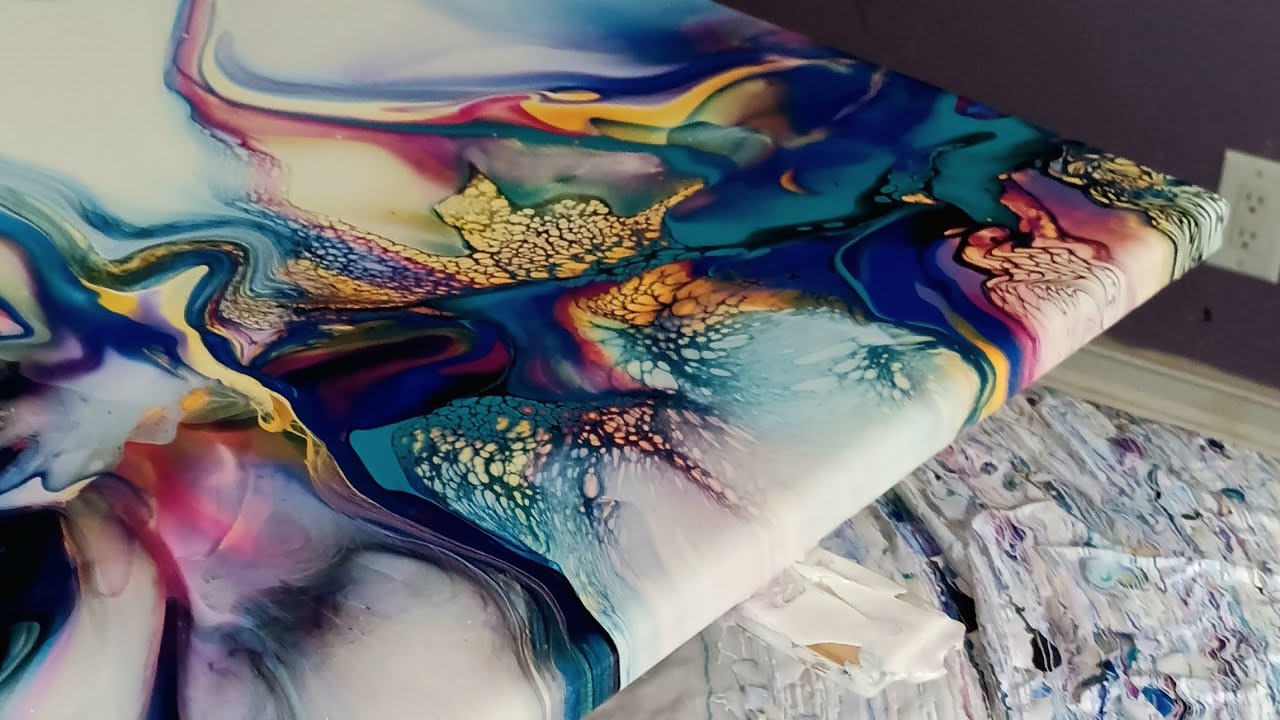 #333 Gorgeous cells and lacing in this 18×24 Bloom technique~abstract~acrylicpour~fluidart