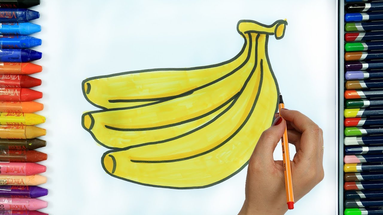 Wie zeichnet man Banane | Ausmalen Kinder | Kindervideos | Malen für ...