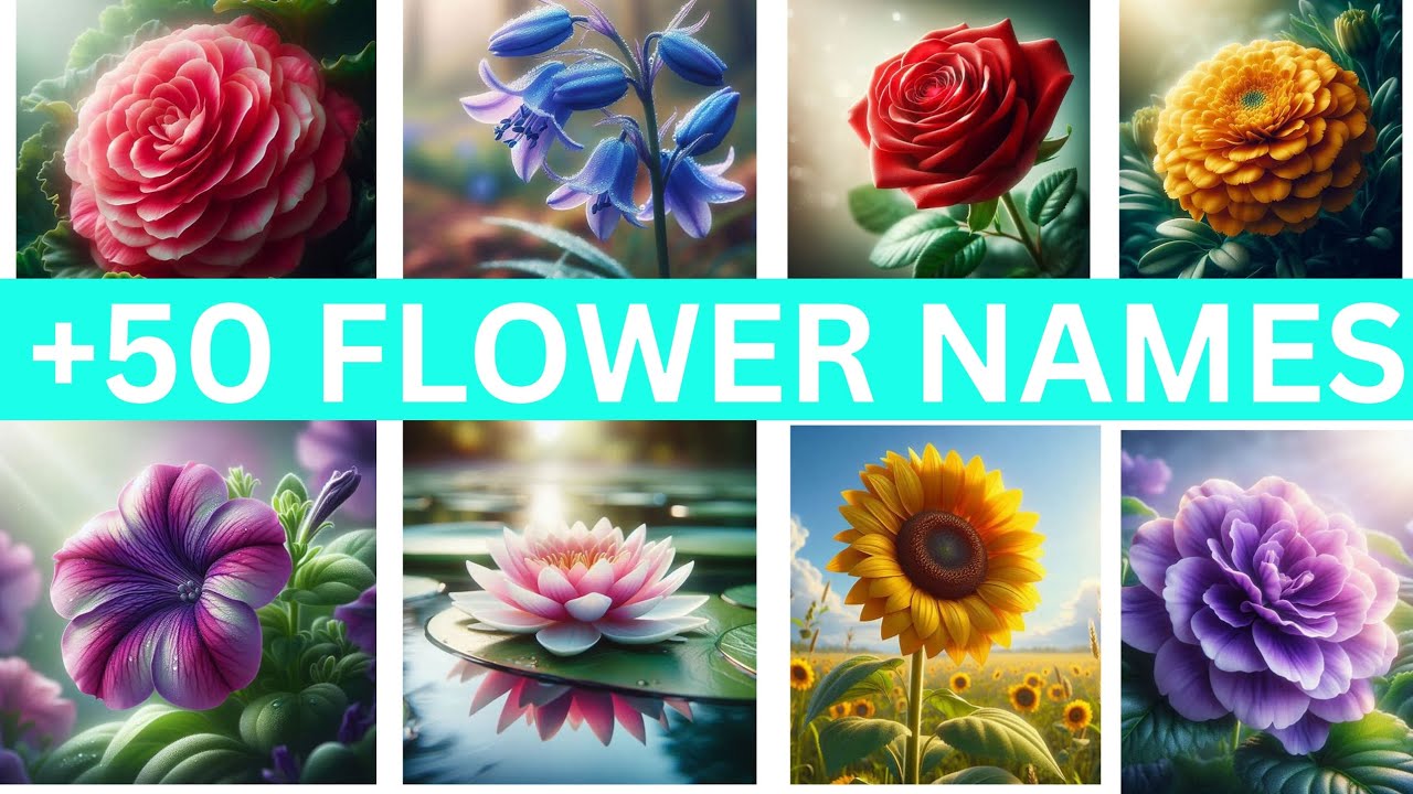 50 Flower Names in English 🪻🌸 | Learn Flower Vocabulary with Pictures & Pronunciation |