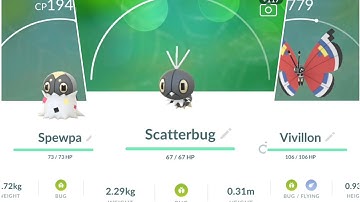 New Pokemon Scatterbug,Spewpa,Vivillon Pokémon GO debuts Evolve into a Vivillon