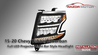 2015-2020 Chevy Tahoe/Suburban Elite Series Full LED Projector Light Bar Style Black Headlights