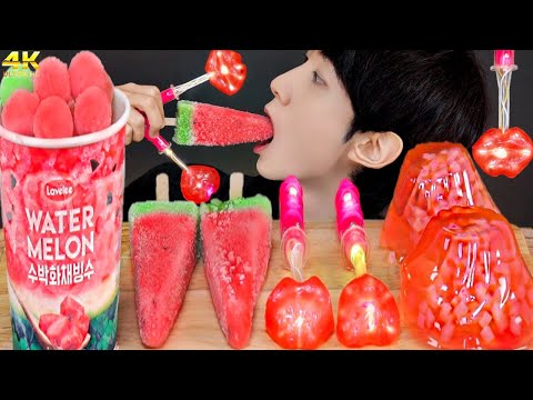 ASMR ICE CREAM RED PARTY 다양한 레드 아이스크림 캔디 젤리 먹방 CANDY JELLY DESSERTS MUKBANG EATING SOUNDS 咀嚼音 モッパン