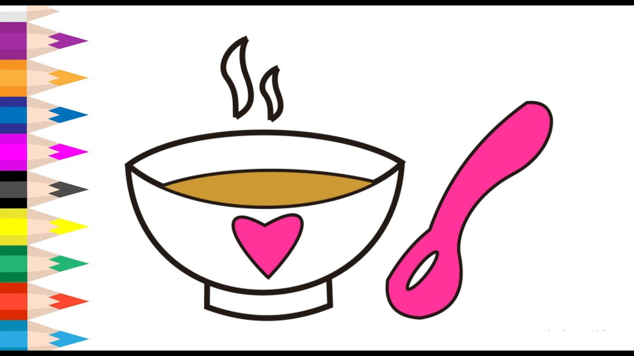 Soup Drawing And Coloring | How To Drawing Soup Bowl | Drawing Easy Eating Tools