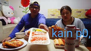 Fried chicken,sashimi,odeng,potato, hotdog,sandwich pizza,kain p0,MUKBANG, Filipino Korean couple,,