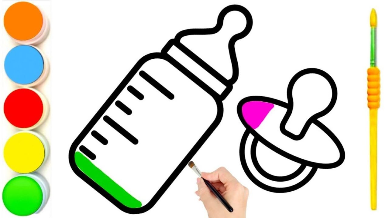How to Draw Baby Bottle and Pacifier | Easy Step by Step | Kids Drawing ...