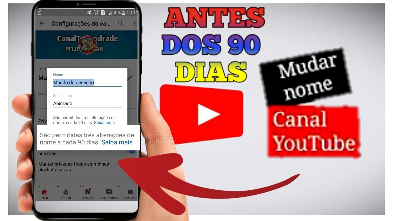 como mudar o nome do seu canal mais de 3 vezes - YouTube