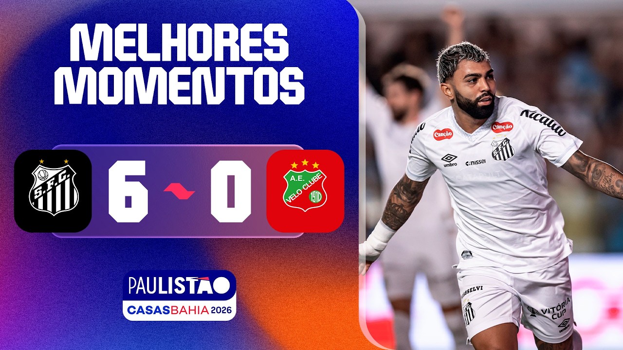 SANTOS 6 X 0 VELO CLUBE | MELHORES MOMENTOS | 8ª RODADA | PAULISTÃO CASAS BAHIA 2026