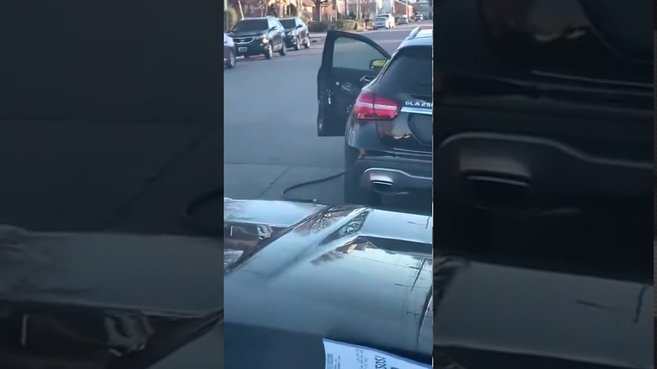 Karen forgot to take the gas hose out of her car and drives away with it in...