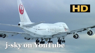 HD] Plane Spotting in Snow - Japan Airlines Boeing 747-200B at New