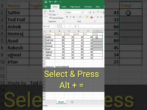 SUM formula in excel - Excel Tips & Tricks -@todfodeducation