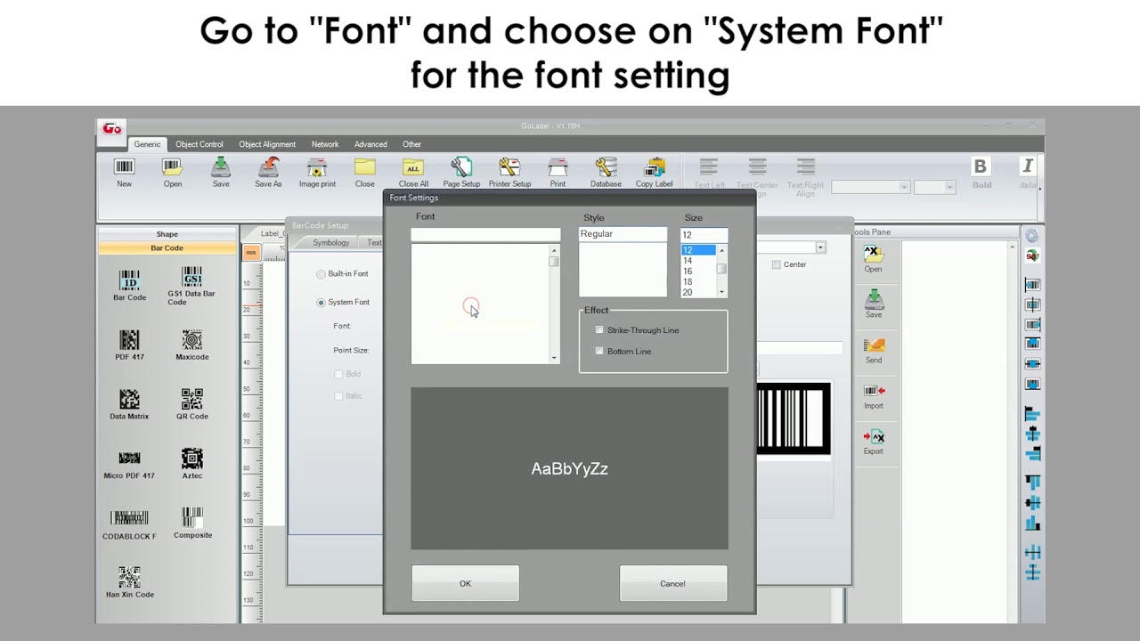 GoLabel - ITF14 code supports Windows fonts