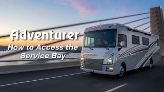 LichtsinnRV.com - How to Access the Service Bay on the Winnebago Adventurer - Class A Gas Motorhome