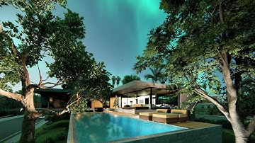 Villa design with Aurora Borealis-3d animation