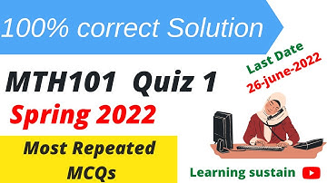 MTH101 Quiz 1 2022 l MTH101 Quiz 1 Solution Spring 2022 l MTH101 Quiz 1 Solution 2022 Repeated MCQs
