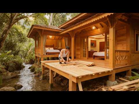 It's hard to believe he could build that wooden villa in just 185 days. | by @MR Huu Bushcraft