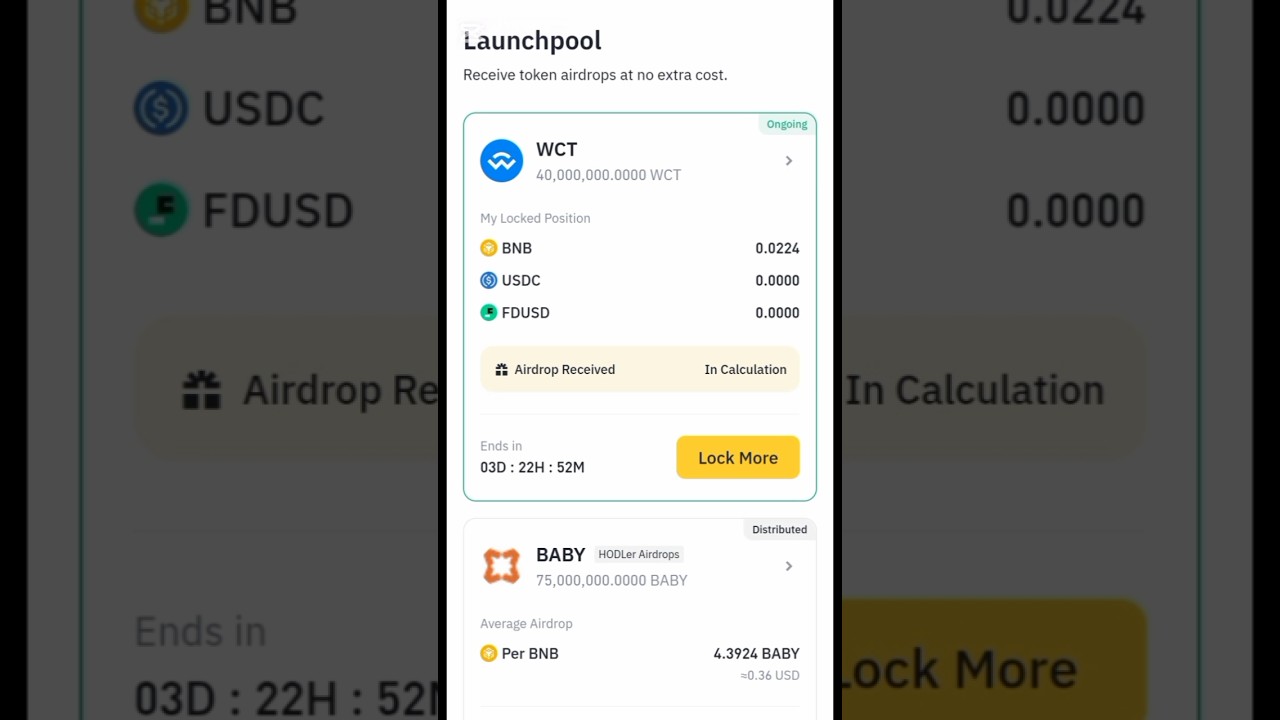 Binance Launchpool | Lock BNB, USDC, FDUSD & Earn WCT tokens free 